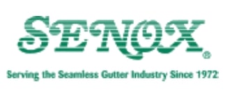 Senox logo with green striped text and the tagline Serving the Seamless Gutter Industry Since 1972.