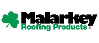 Malarkey Roofing Products logo with a green shamrock icon and company name in black and green text.